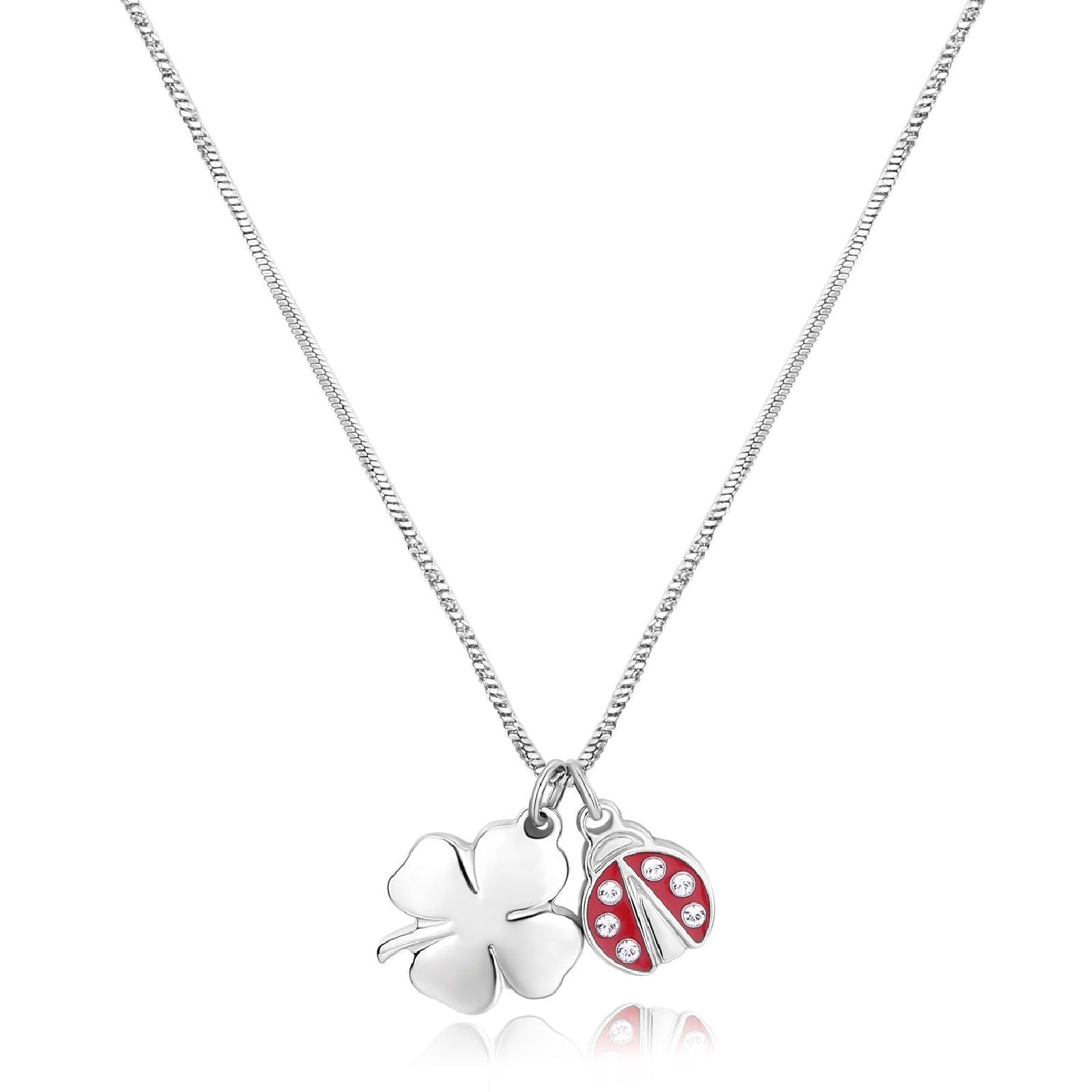 Collana donna S'agapõ Feelings acciaio quadrifoglio coccinella smalto rosso cristalli SFE04-1