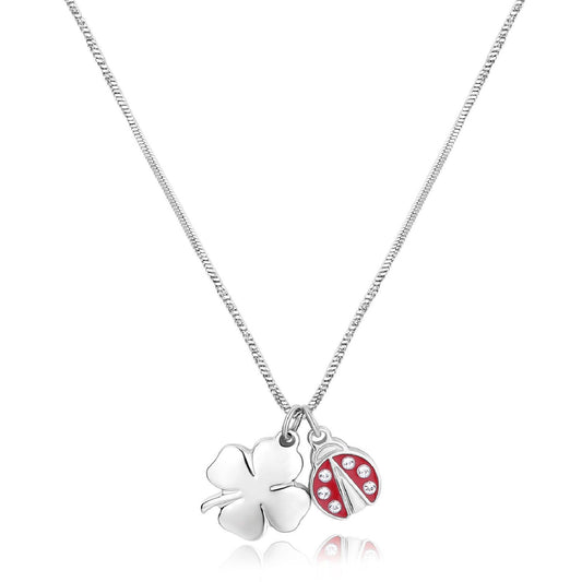 Collana donna S'agapõ Feelings acciaio quadrifoglio coccinella smalto rosso cristalli SFE04-1