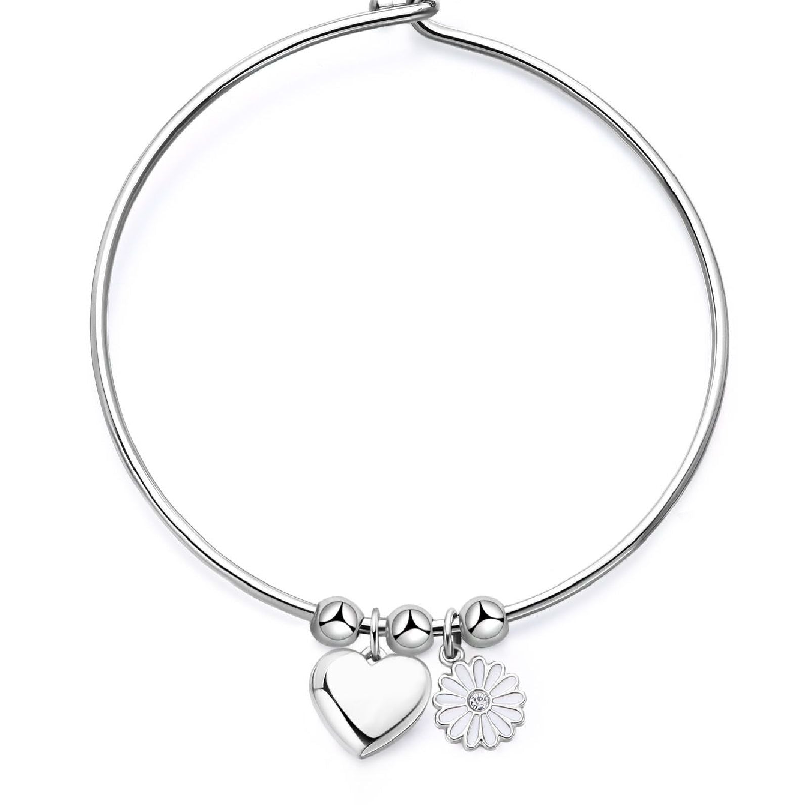 Bracciale rigido donna S'agapõ Feelings acciaio cuore margherita smalto cristallo SFE11-1