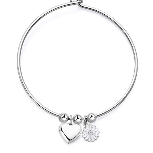 Bracciale rigido donna S'agapõ Feelings acciaio cuore margherita smalto cristallo SFE11-1