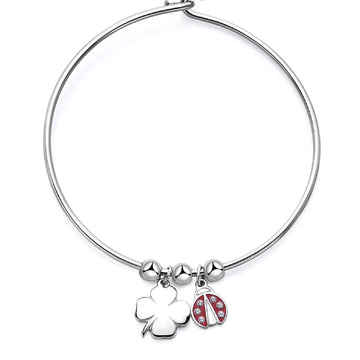 Bracciale rigido donna S'agapõ Feelings acciaio quadrifoglio coccinella smalto cristallo SFE14-1