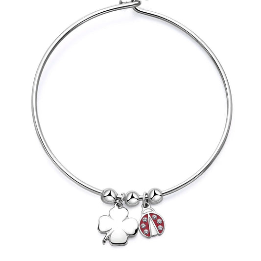 Bracciale rigido donna S'agapõ Feelings acciaio quadrifoglio coccinella smalto cristallo SFE14-1
