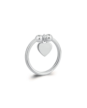Anello da donna della collezione S'agapõ Feelings in acciaio 316L con ciondolino a forma di cuore posizionato tra due sfere SFE31