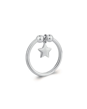 Anello da donna della collezione S'agapõ Feelings in acciaio 316L con ciondolino a forma di stella posizionato tra due sfere SFE32