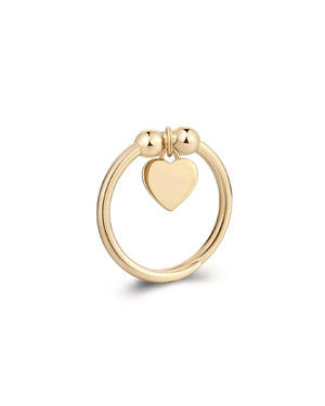 Anello da donna della collezione S'agapõ Feelings in acciaio 316L con pvd oro e ciondolino a forma di cuore posizionato tra due sfere SFE35