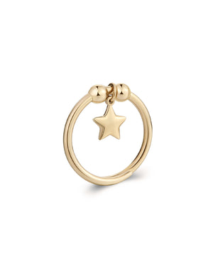 Anello da donna della collezione S'agapõ Feelings in acciaio 316L con pvd oro e ciondolino a forma di stella posizionato tra due sfere SFE36