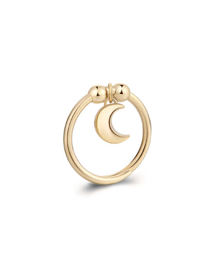 Anello da donna della collezione S'agapõ Feelings in acciaio 316L con pvd oro e ciondolino a forma di luna posizionato tra due sfere SFE37