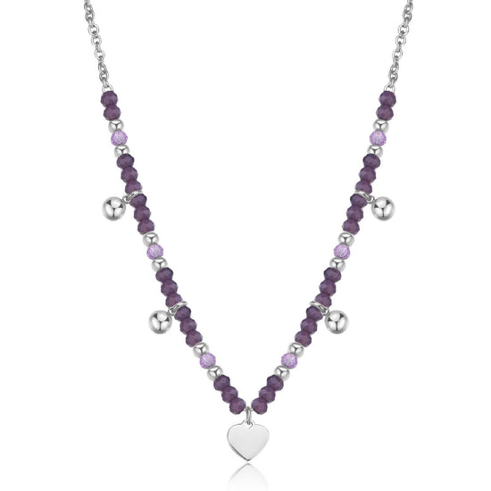 Collana girocollo donna S'agapõ Glint in acciaio con sfere viola e cuore SGI01-1