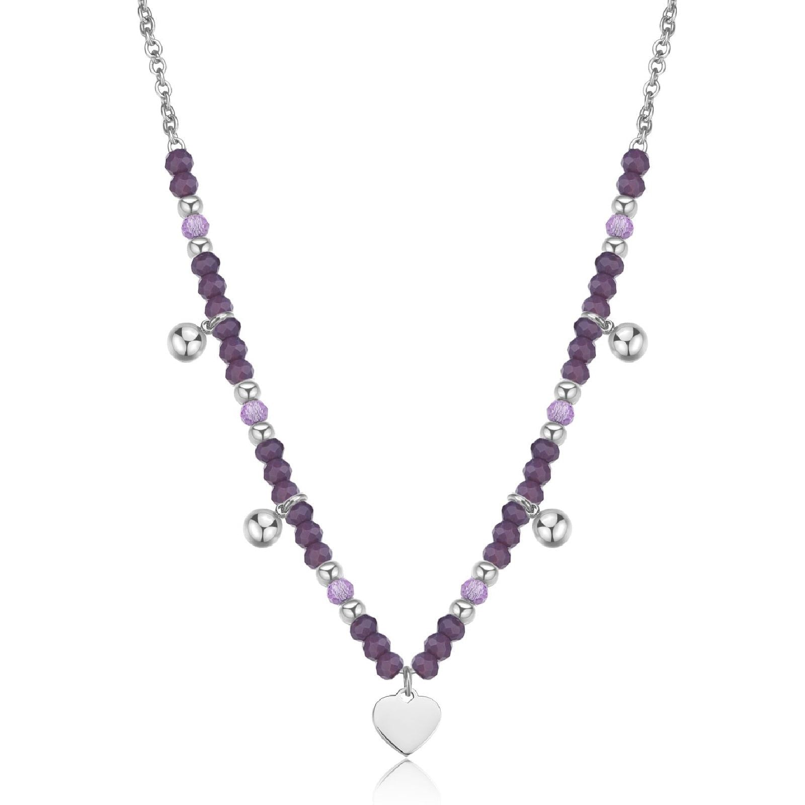 Collana girocollo donna S'agapõ Glint in acciaio con sfere viola e cuore SGI01-1