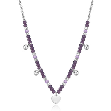 Collana girocollo donna S'agapõ Glint in acciaio con sfere viola e cuore SGI01-1