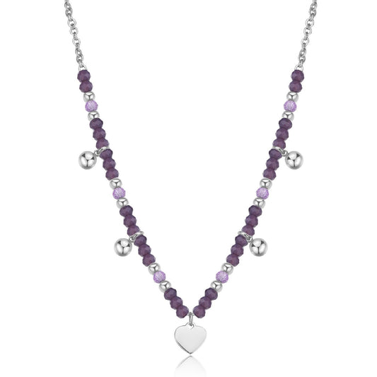 Collana girocollo donna S'agapõ Glint in acciaio con sfere viola e cuore SGI01-1