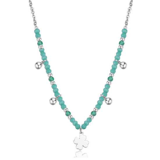 Collana girocollo donna S'agapõ Glint in acciaio con sfere verdi e quadrifoglio SGI03-1