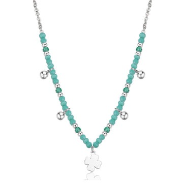 Collana girocollo donna S'agapõ Glint in acciaio con sfere verdi e quadrifoglio SGI03-1