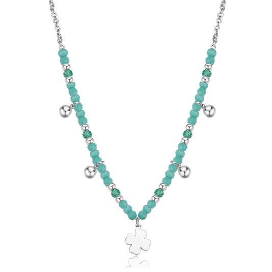 Collana girocollo donna S'agapõ Glint in acciaio con sfere verdi e quadrifoglio SGI03-1
