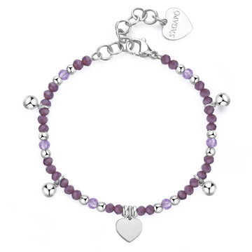 Bracciale con pietre donna S'agapõ Glint in acciaio con sfere viola e cuore SGI11-1