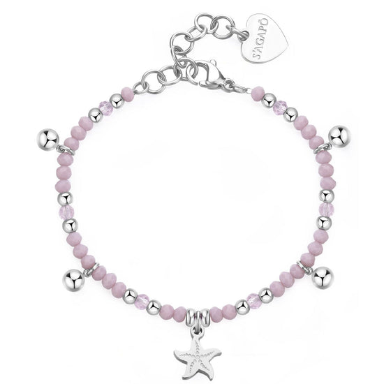Bracciale con pietre donna S'agapõ Glint in acciaio con sfere rosa e stella marina SGI12-1