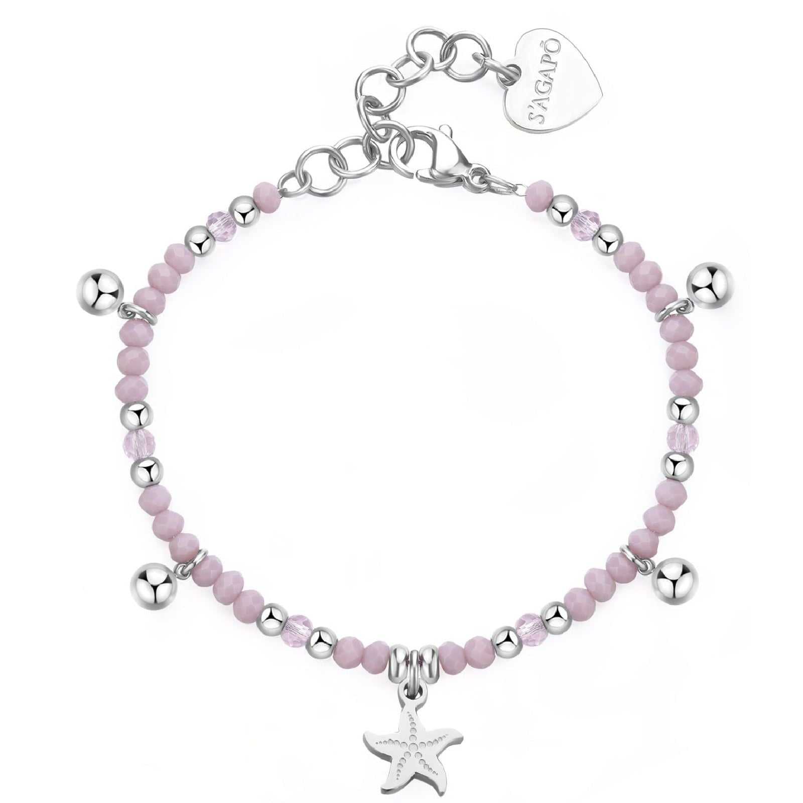 Bracciale con pietre donna S'agapõ Glint in acciaio con sfere rosa e stella marina SGI12-1