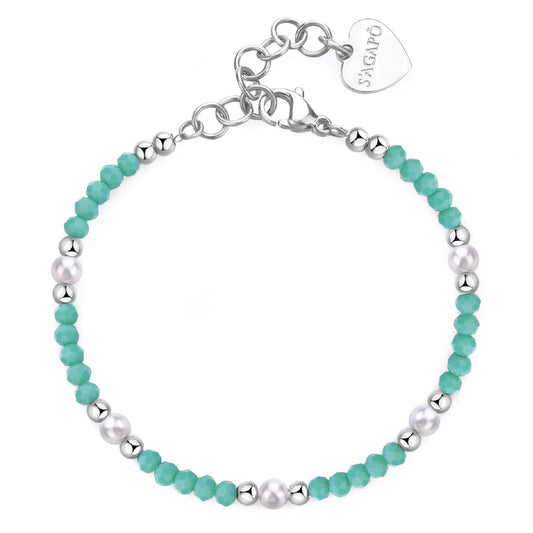 Bracciale con pietre donna S'agapõ Glint in acciaio con sfere verdi e perle bianche SGI17-1