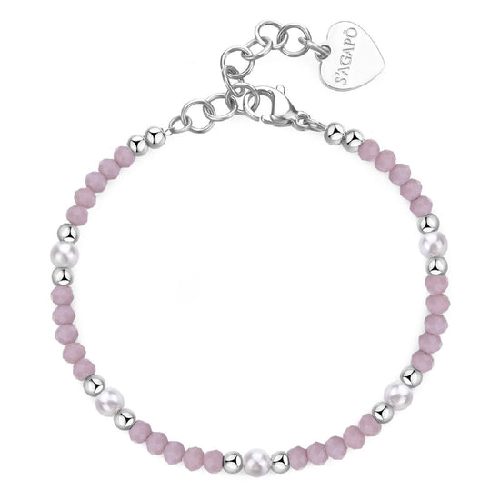 Bracciale con pietre donna S'agapõ Glint in acciaio con sfere rosa e perle bianche SGI19-1