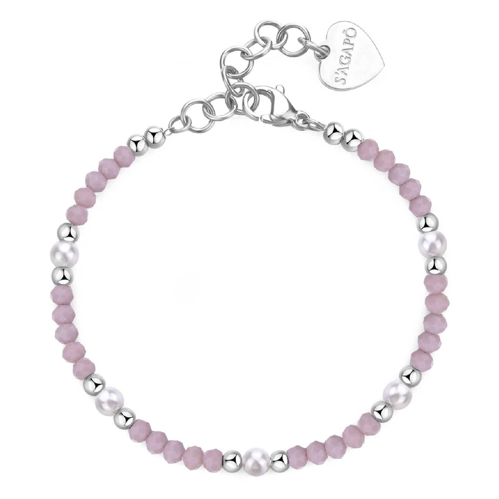 Bracciale con pietre donna S'agapõ Glint in acciaio con sfere rosa e perle bianche SGI19-1