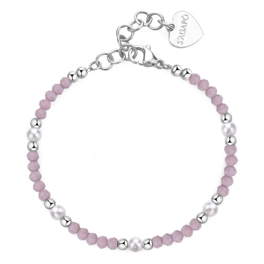 Bracciale con pietre donna S'agapõ Glint in acciaio con sfere rosa e perle bianche SGI19-1