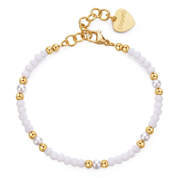 Bracciale con pietre donna S'agapõ Glint acciaio dorato sfere bianche e perle bianche SGI20-1