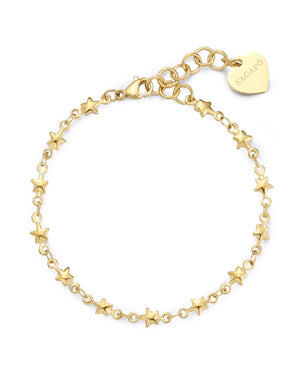 Bracciale catena donna S'agapõ Chunky realizzato in acciaio dorato caratterizzato da catena a stelle con ciondolo a cuore SHK100