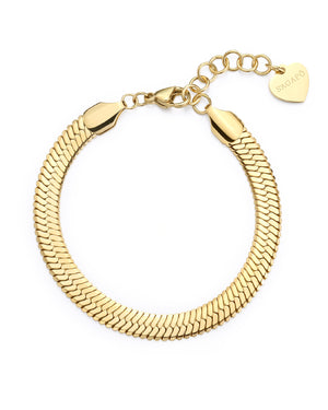 Bracciale catena donna S'agapõ Chunky realizzato in acciaio dorato caratterizzato da catena snake piatta con ciondolo a cuore SHK103