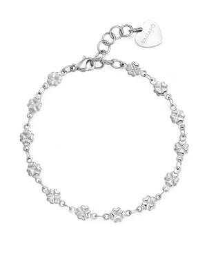 Bracciale catena donna della collezione S'agapõ Chunky realizzato in acciaio caratterizzato da catena a quadrifogli con ciondolo a cuore SHK96