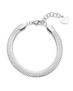 Bracciale catena donna della collezione S'agapõ Chunky realizzato in acciaio caratterizzato da catena snake piatta con ciondolo a cuore SHK97