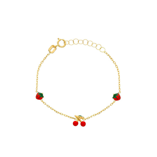 Bracciale Joy Gioielli oro 18 kt con fragole e ciliegie 14 cm