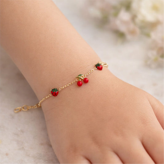Bracciale Joy Gioielli oro 18 kt con fragole e ciliegie 14 cm