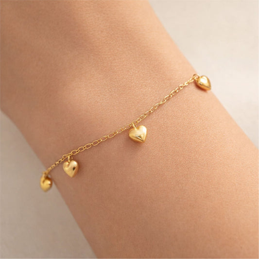 Bracciale Joy Gioielli oro giallo 18 kt con charms cuori 18 cm