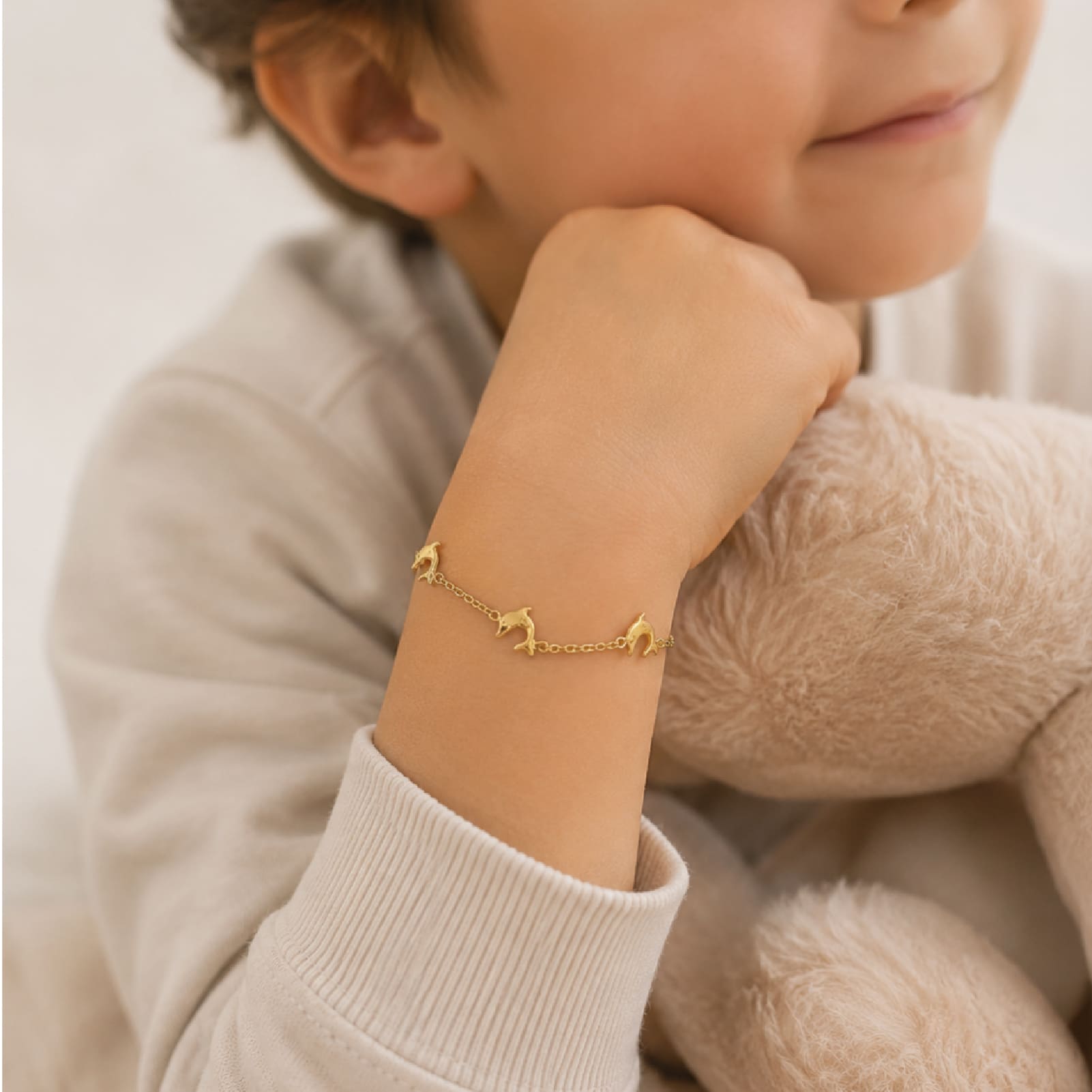 Bracciale catena Joy Gioielli in oro 9kt con delfini da bambini 15 cm