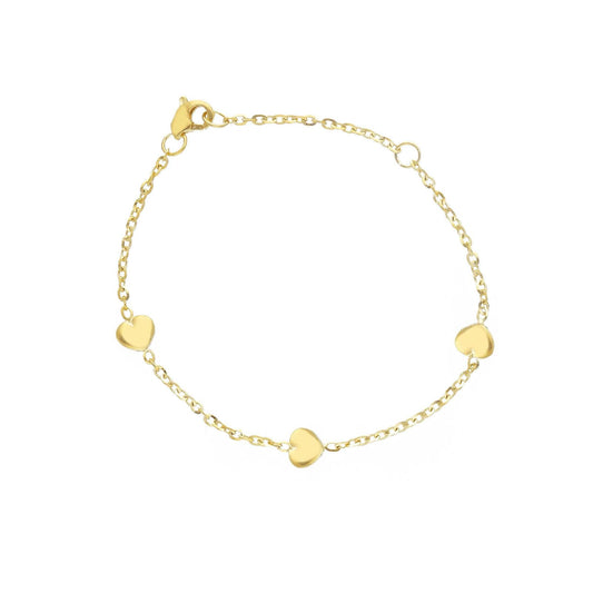Bracciale baby Joy Gioielli in oro giallo 9 KT con tre cuori Regolabile 12,5-15 cm