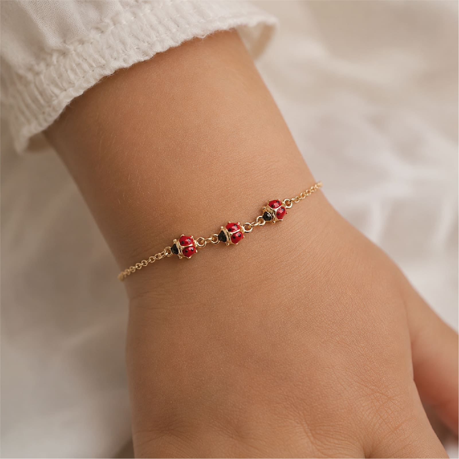 Bracciale catena Joy Gioielli in oro giallo 9kt con coccinelle 16 cm