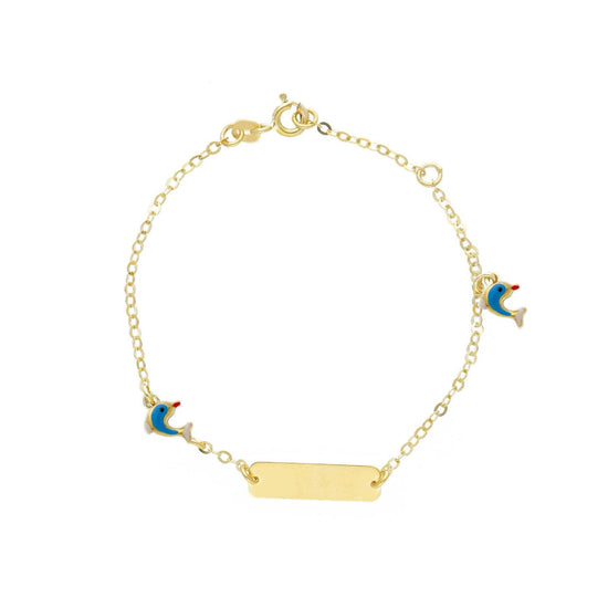 Bracciale targhetta Joy Gioielli oro 9kt con delfini smaltati 16 cm