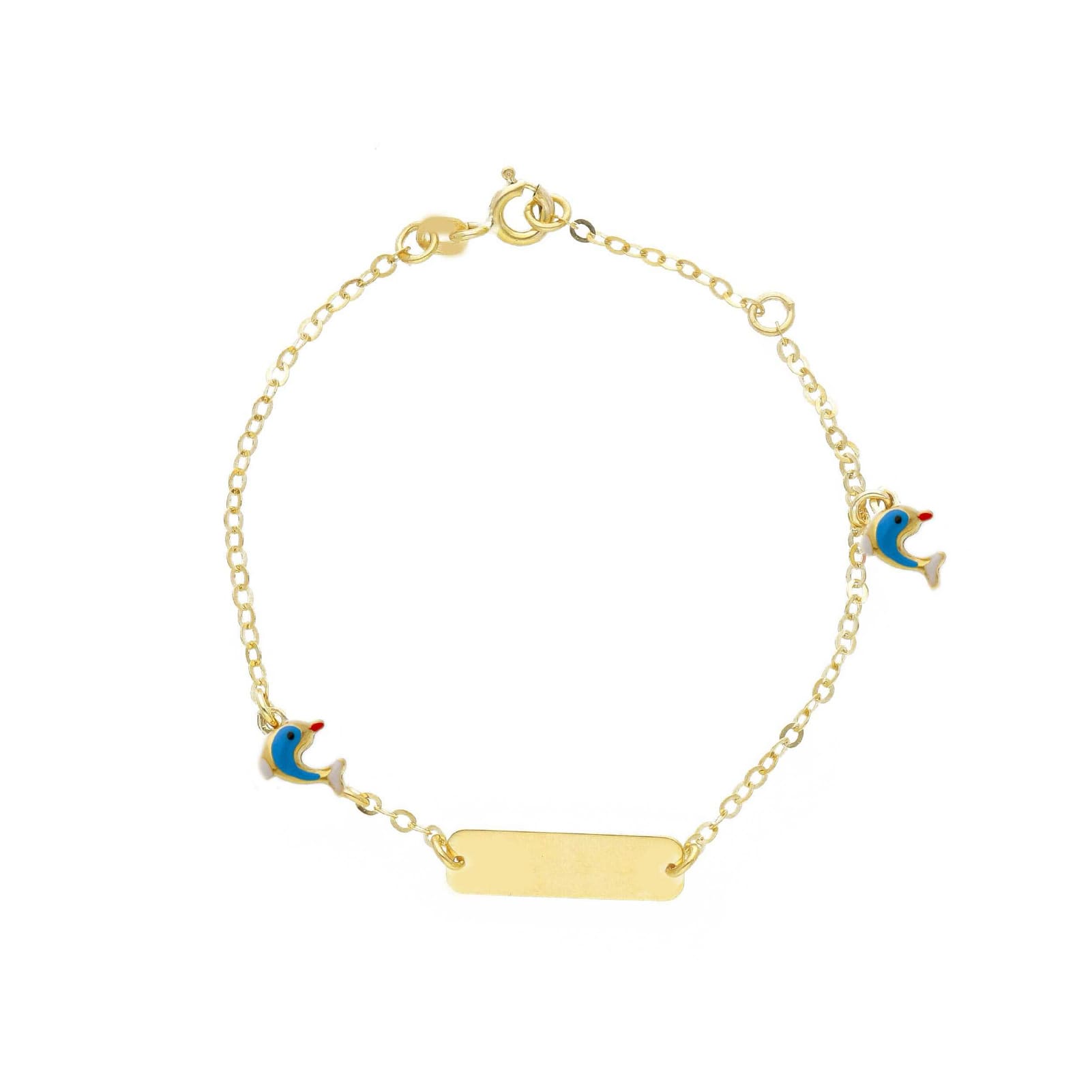 Bracciale targhetta Joy Gioielli oro 9kt con delfini smaltati 16 cm