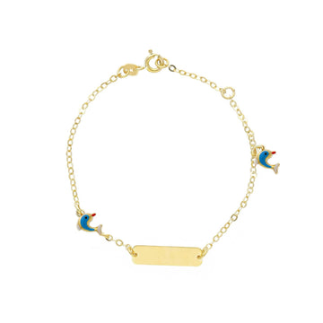 Bracciale targhetta Joy Gioielli oro 9kt con delfini smaltati 16 cm