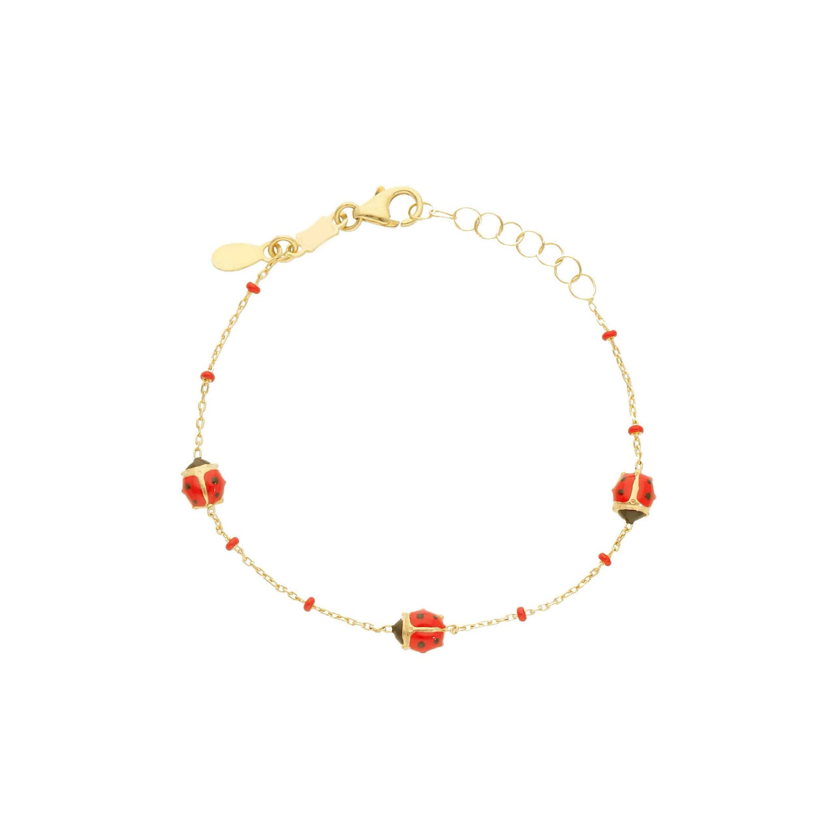 Bracciale Baby Joy Gioielli oro 18 kt  con coccinelle rosse 14 cm