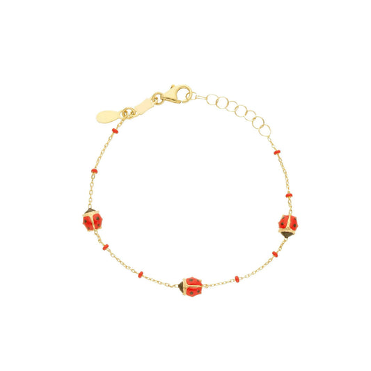 Bracciale Baby Joy Gioielli oro 18 kt  con coccinelle rosse 14 cm