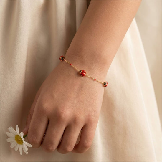 Bracciale Baby Joy Gioielli oro 18 kt  con coccinelle rosse 14 cm