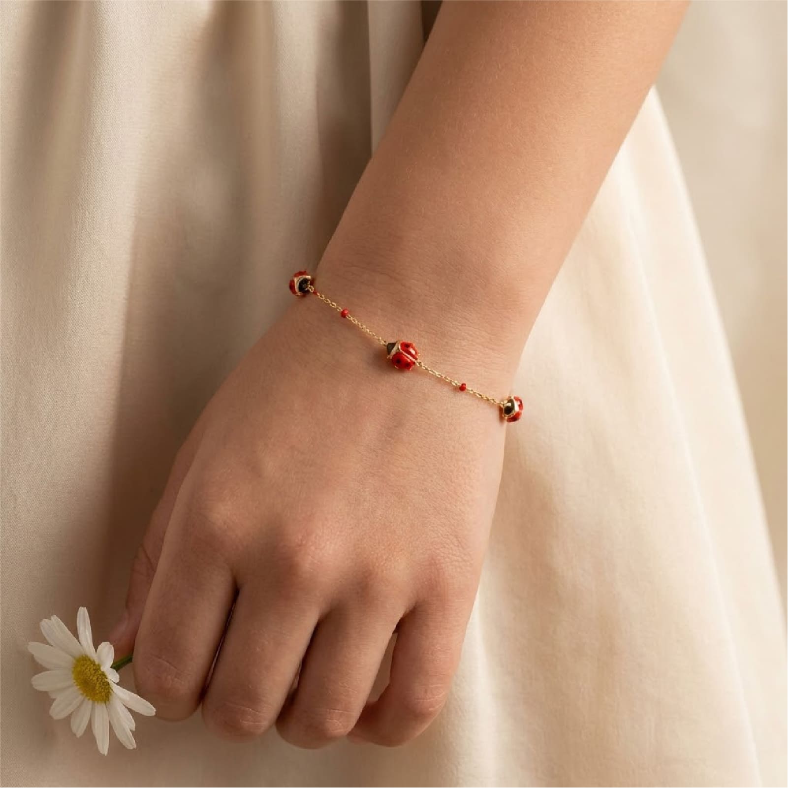Bracciale Baby Joy Gioielli oro 18 kt  con coccinelle rosse 14 cm