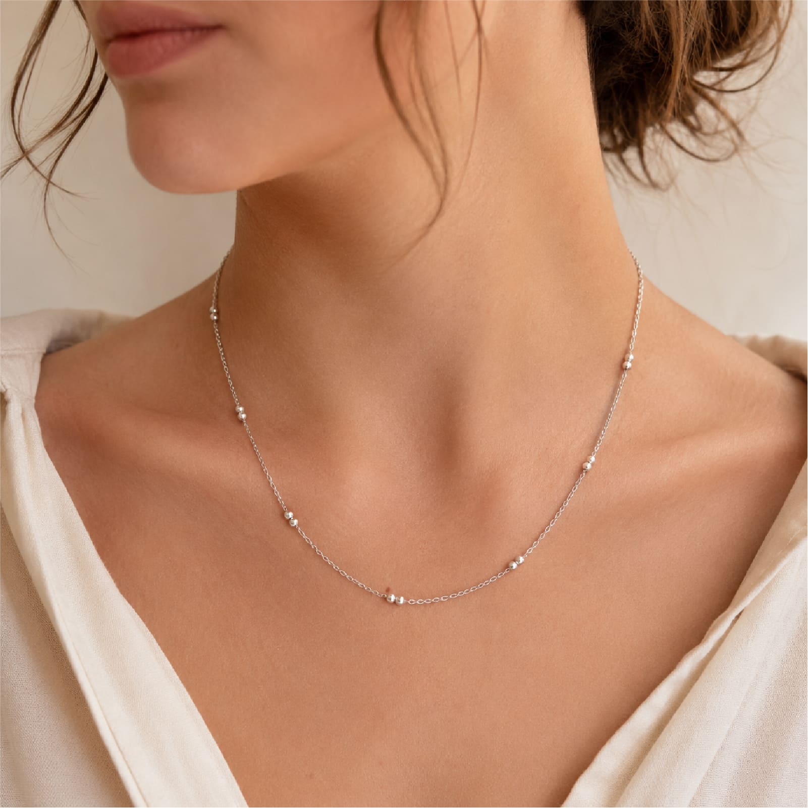 Collana Joy Gioielli maglia rolò in oro bianco 9kt con palline MISURA UNICA