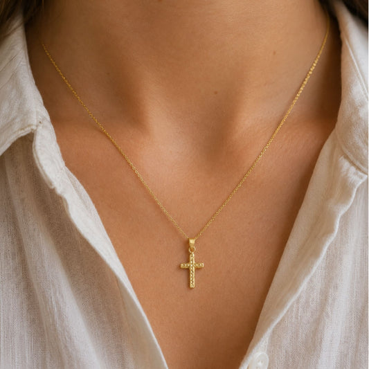 Ciondolo Joy Gioielli croce  in oro giallo 9kt martellato unisex MISURA UNICA