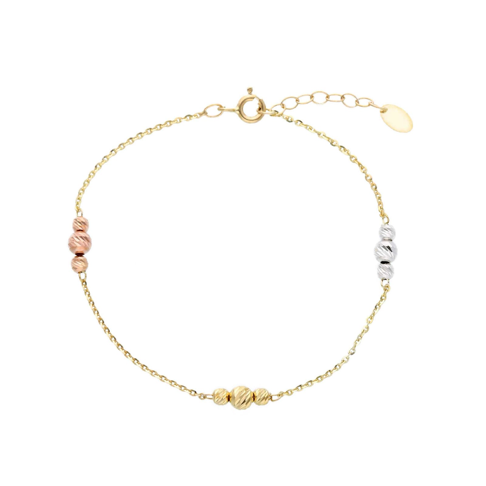 Bracciale catena Joy Gioielli oro 9 KT sfere di tre colori Regolabile 17-19 cm