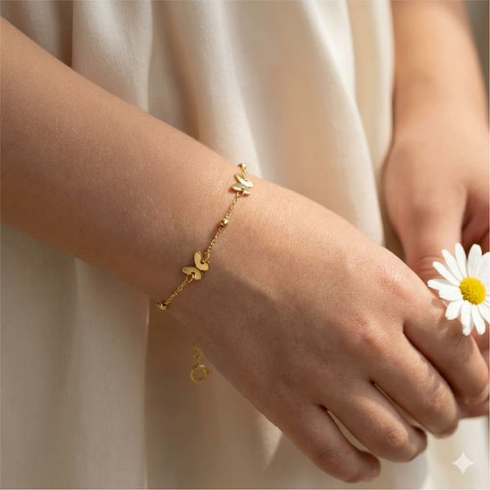 Bracciale catena Joy Gioielli oro 18 kt con farfalle Baby 16 cm