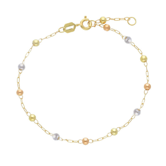 Bracciale JOY Gioielli Oro in oro 9KT con sfere tre colori Regolabile 17-19 cm