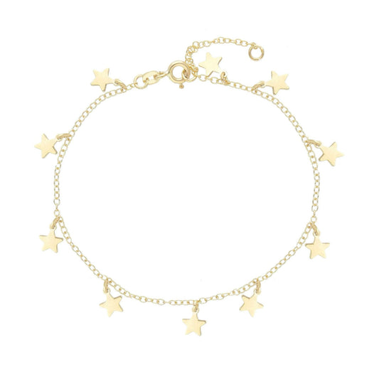 Bracciale catena Joy Gioielli oro giallo 9KT stelle pendenti Regolabile 17-20 cm