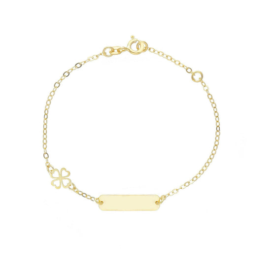 Bracciale baby Joy Gioielli oro giallo 9KT targa quadrifoglio Regolabile 14-16 cm